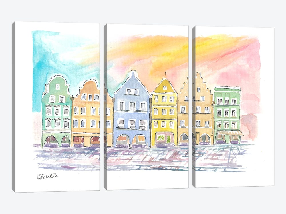 Typical Bavarian Colorful Gothic Old Town Houses by Markus & Martina Bleichner 3-piece Canvas Wall Art