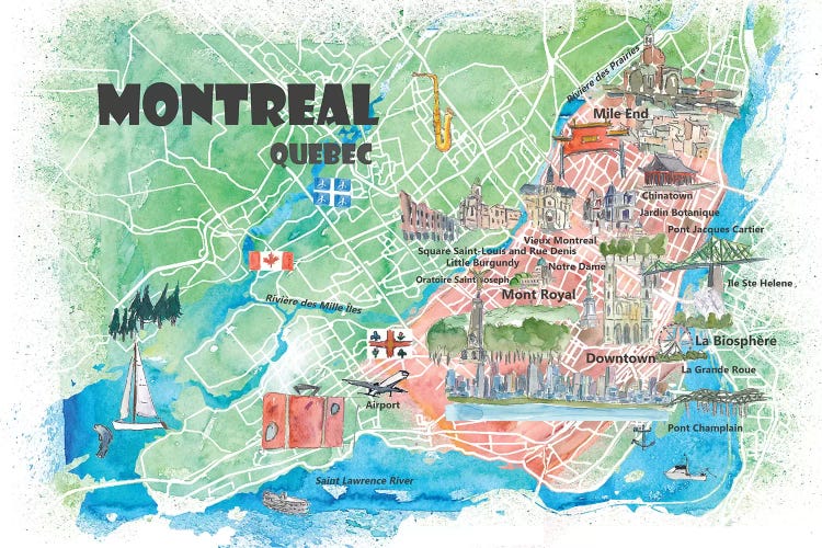 Montreal Quebec Canada Illustrated Map