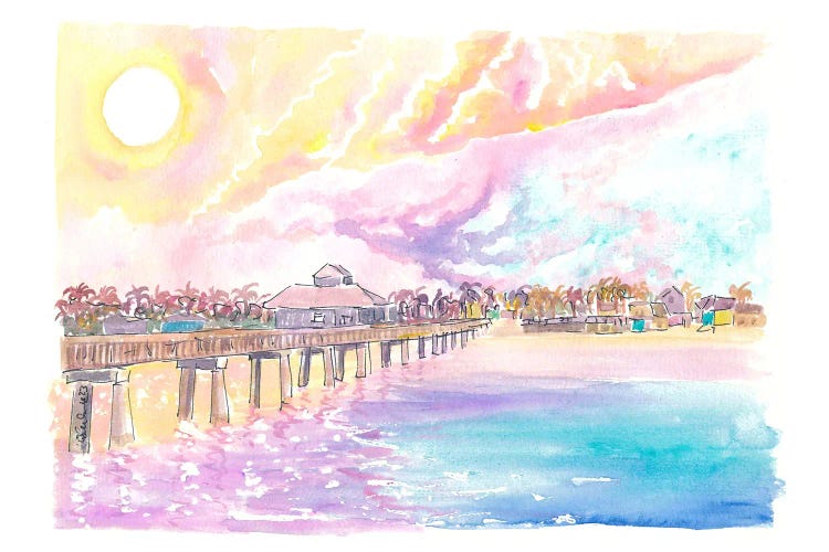 Romance In Fort Myers Florida With Fishing Pier In Sunset