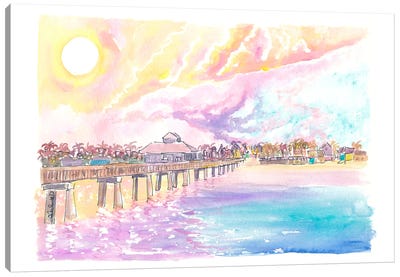 Romance In Fort Myers Florida With Fishing Pier In Sunset Canvas Art Print - Markus & Martina Bleichner