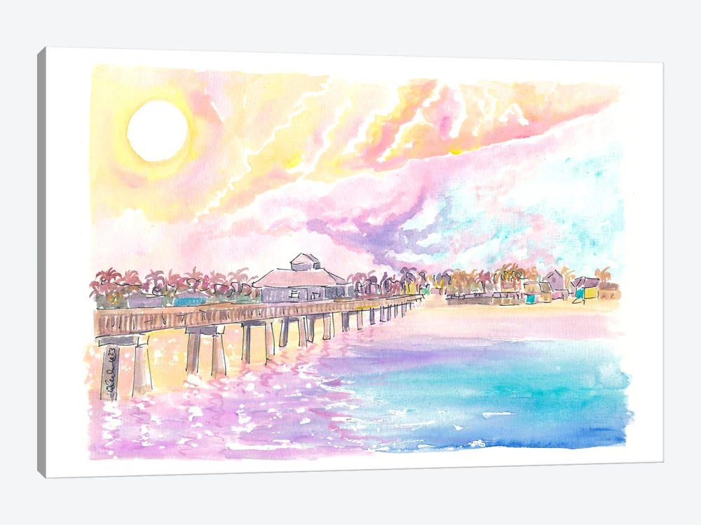 Romance In Fort Myers Florida With Fishing Pier In Sunset by Markus & Martina Bleichner 1-piece Canvas Print