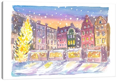 Stockholm Winter Scene At Nightly Gamla Stan Canvas Art Print - Snowscape Art