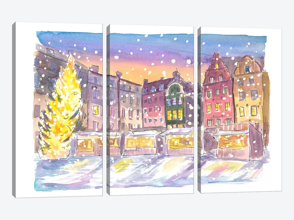 Stockholm Winter Scene At Nightly Gamla Stan by Markus & Martina Bleichner 3-piece Canvas Art Print