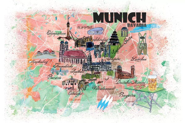 Markus & Martina Bleichner: Munich Bavaria Illustrated Map by Markus & Martina Bleichner