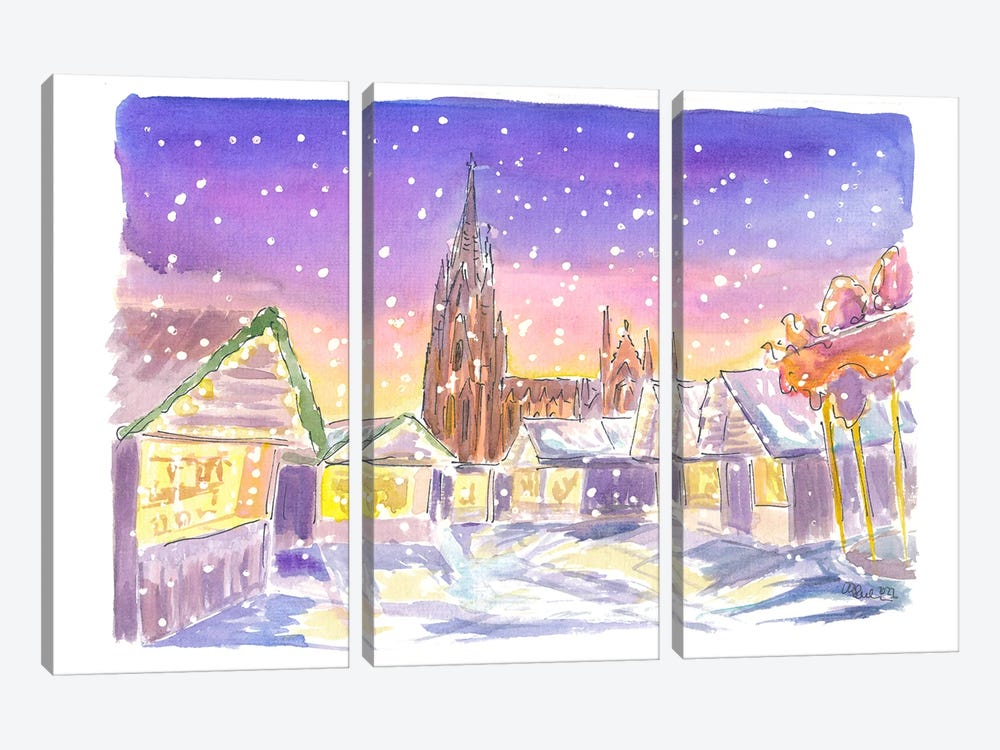 Cologne Germany Winter Scene With Cathedral And Xmas Market by Markus & Martina Bleichner 3-piece Canvas Wall Art