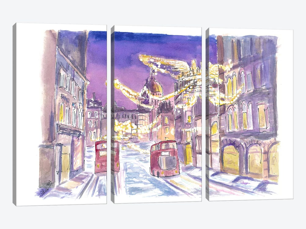 Nightly London England Streets In Winter by Markus & Martina Bleichner 3-piece Canvas Art