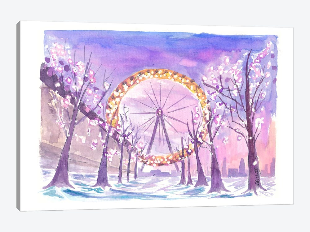 London England View Of Eye In Winter With Snow South Bank by Markus & Martina Bleichner 1-piece Art Print