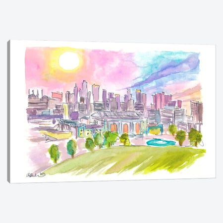 Kansas City Missouri Cityscape And Skyline In Watercolor Sunset Canvas Print #MMB1091} by Markus & Martina Bleichner Canvas Print