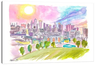 Kansas City Missouri Cityscape And Skyline In Watercolor Sunset Canvas Art Print - Kansas City Art