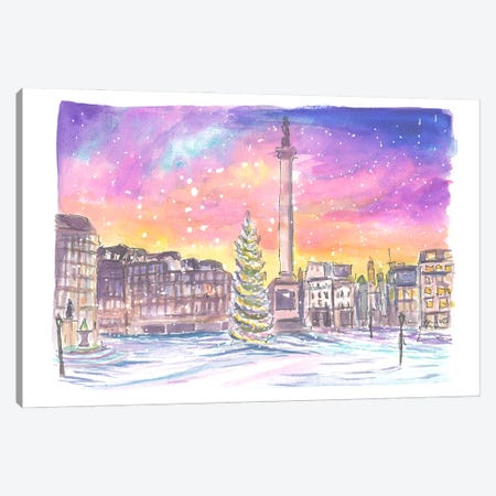 London Trafalgar Square Nelson With Snow At Night Canvas Print #MMB1093} by Markus & Martina Bleichner Art Print