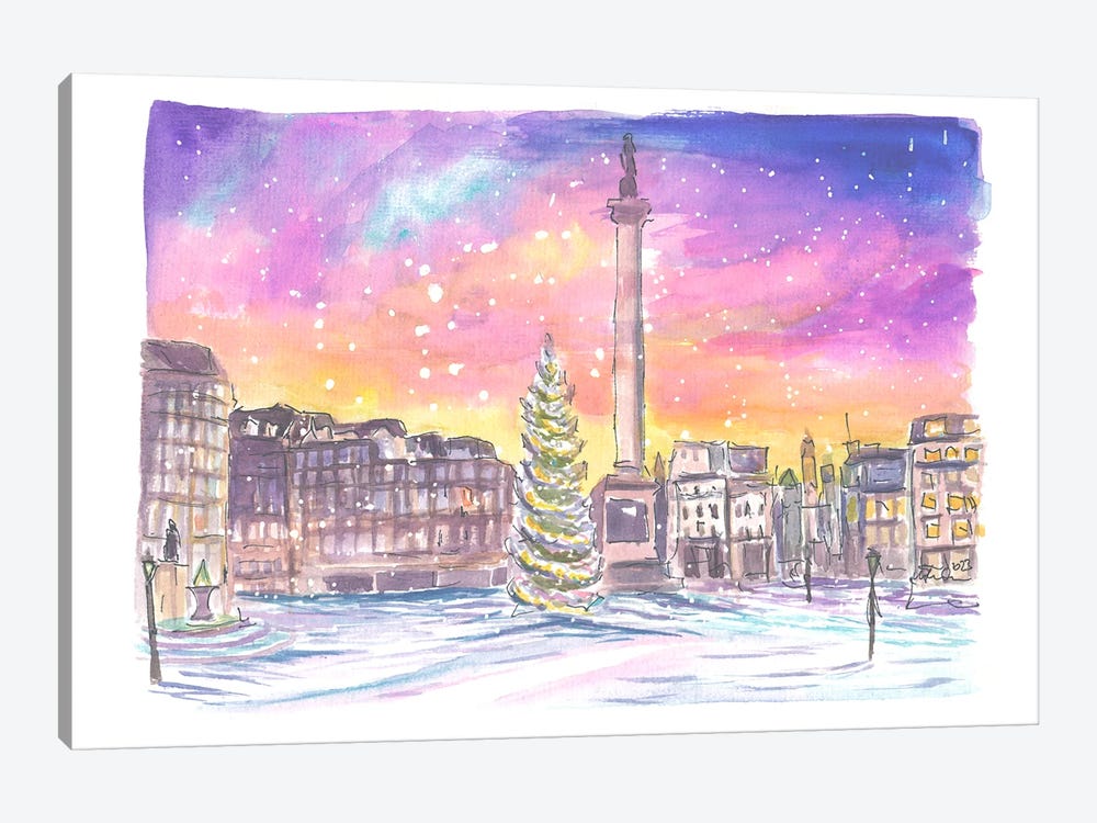 London Trafalgar Square Nelson With Snow At Night by Markus & Martina Bleichner 1-piece Canvas Wall Art