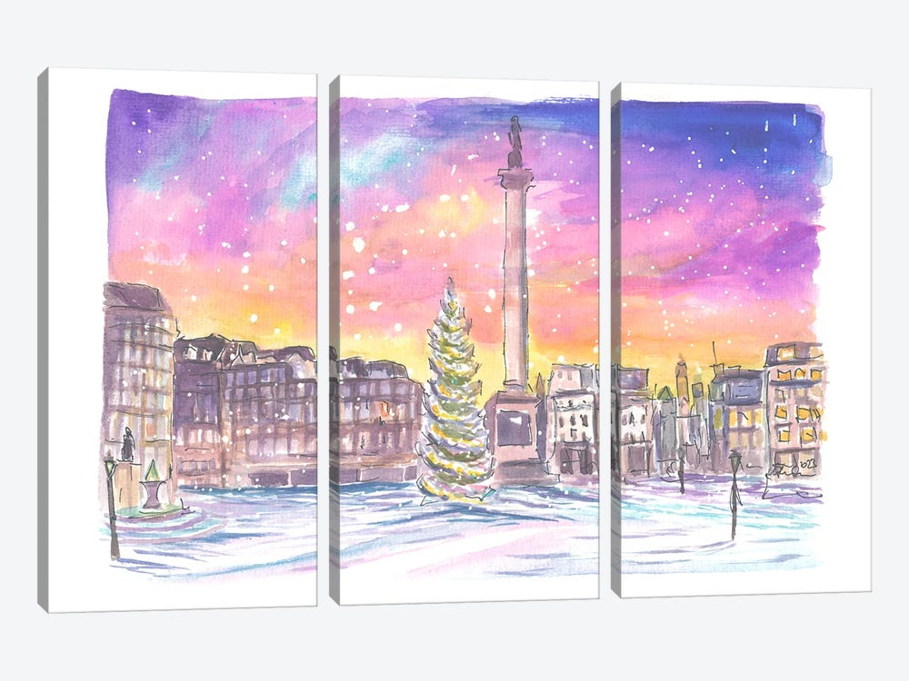 London Trafalgar Square Nelson With Snow At Night by Markus & Martina Bleichner 3-piece Canvas Art