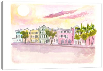 Rainbow Row Street Scene In Charleston South Carolina At Sunset Canvas Art Print - Charleston