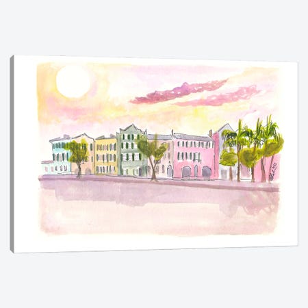 Rainbow Row Street Scene In Charleston South Carolina At Sunset Canvas Print #MMB1095} by Markus & Martina Bleichner Canvas Artwork
