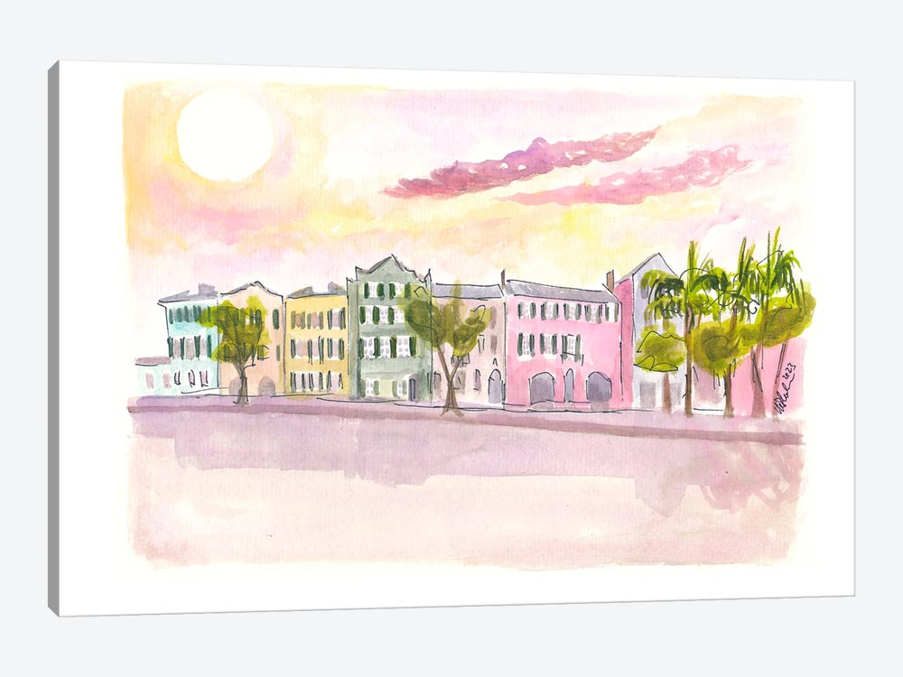 Rainbow Row Street Scene In Charleston South Carolina At Sunset by Markus & Martina Bleichner 1-piece Canvas Art