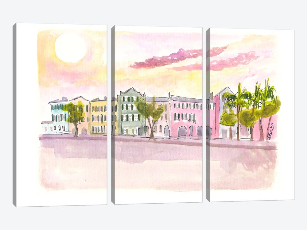Rainbow Row Street Scene In Charleston South Carolina At Sunset by Markus & Martina Bleichner 3-piece Canvas Wall Art