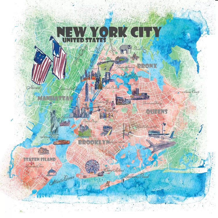 New York City USA Illustrated Map