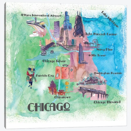Chicago, Illinois Travel Poster Canvas Print #MMB10} by Markus & Martina Bleichner Canvas Art
