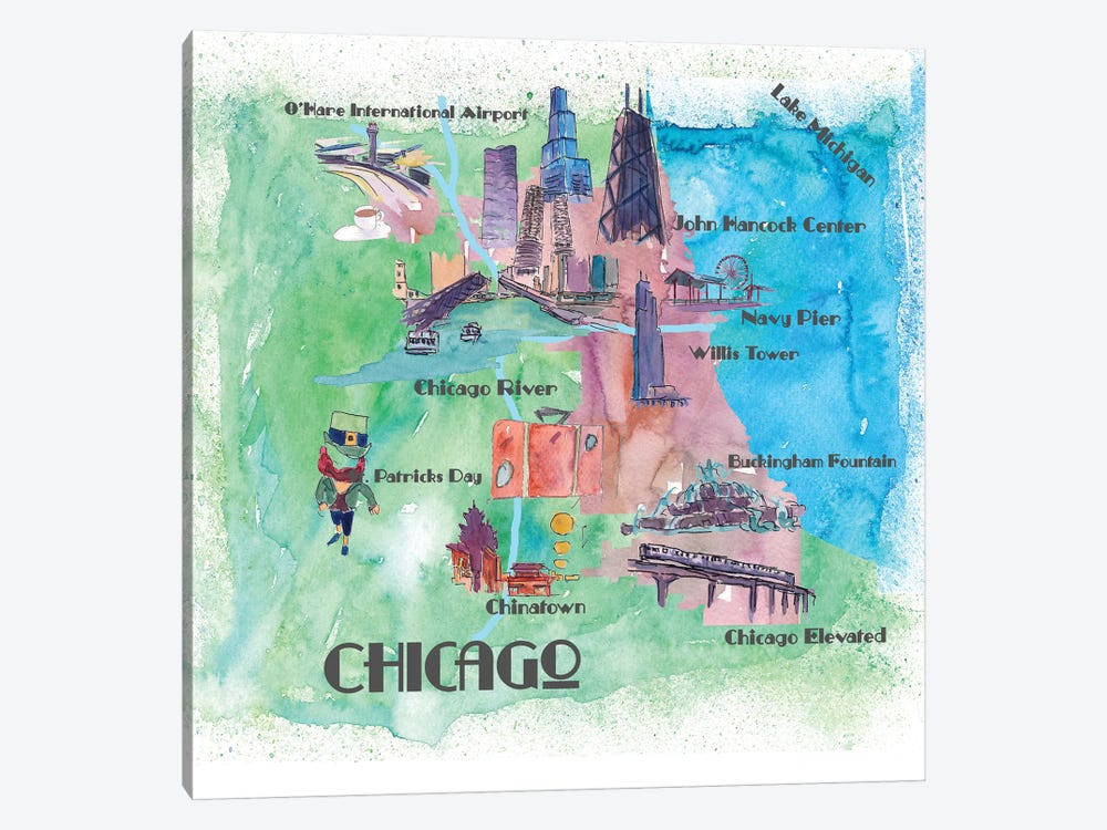 Chicago, Illinois Travel Poster by Markus & Martina Bleichner 1-piece Canvas Artwork