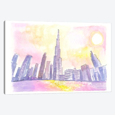 Burj Khalifa Dubai Impressions During Sunset With Skyscrapers Canvas Print #MMB1103} by Markus & Martina Bleichner Art Print