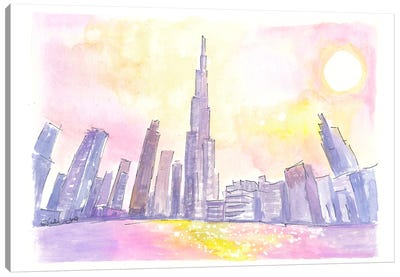 Burj Khalifa Dubai Impressions During Sunset With Skyscrapers Canvas Art Print - United Arab Emirates Art
