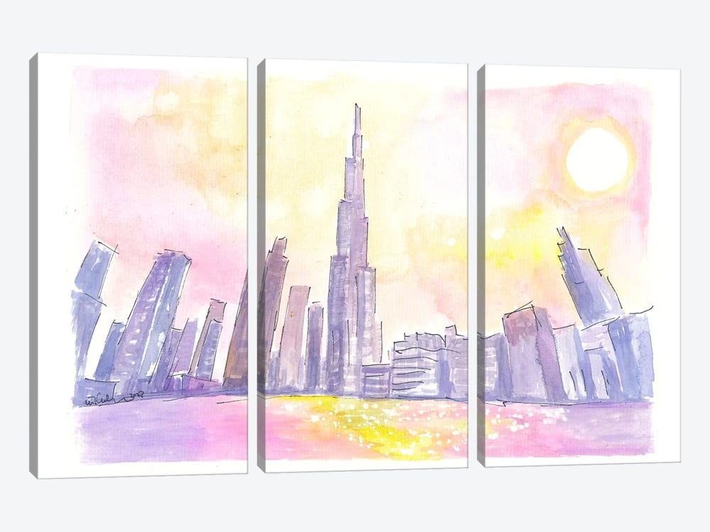 Burj Khalifa Dubai Impressions During Sunset With Skyscrapers by Markus & Martina Bleichner 3-piece Canvas Wall Art