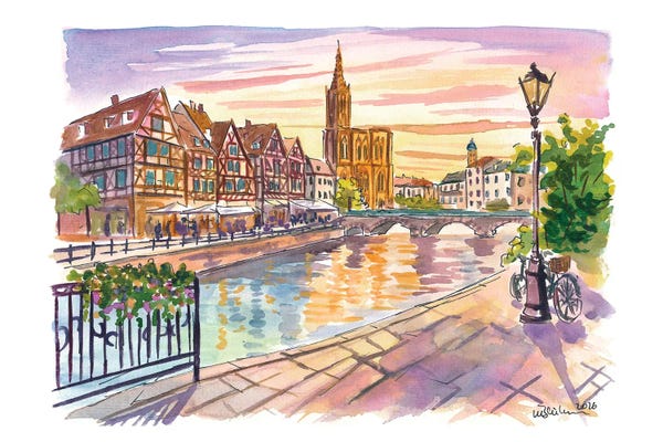 Strasbourg Petit France Travel Art Scene With Cathedral View