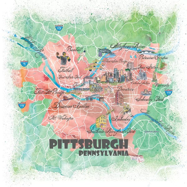 Pittsburgh Maps: Pittsburgh Pennsylvania Illustrated Map by Markus & Martina Bleichner