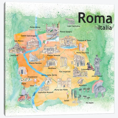 Rome Italy Illustrated Travel Poster Canvas Print #MMB113} by Markus & Martina Bleichner Canvas Print