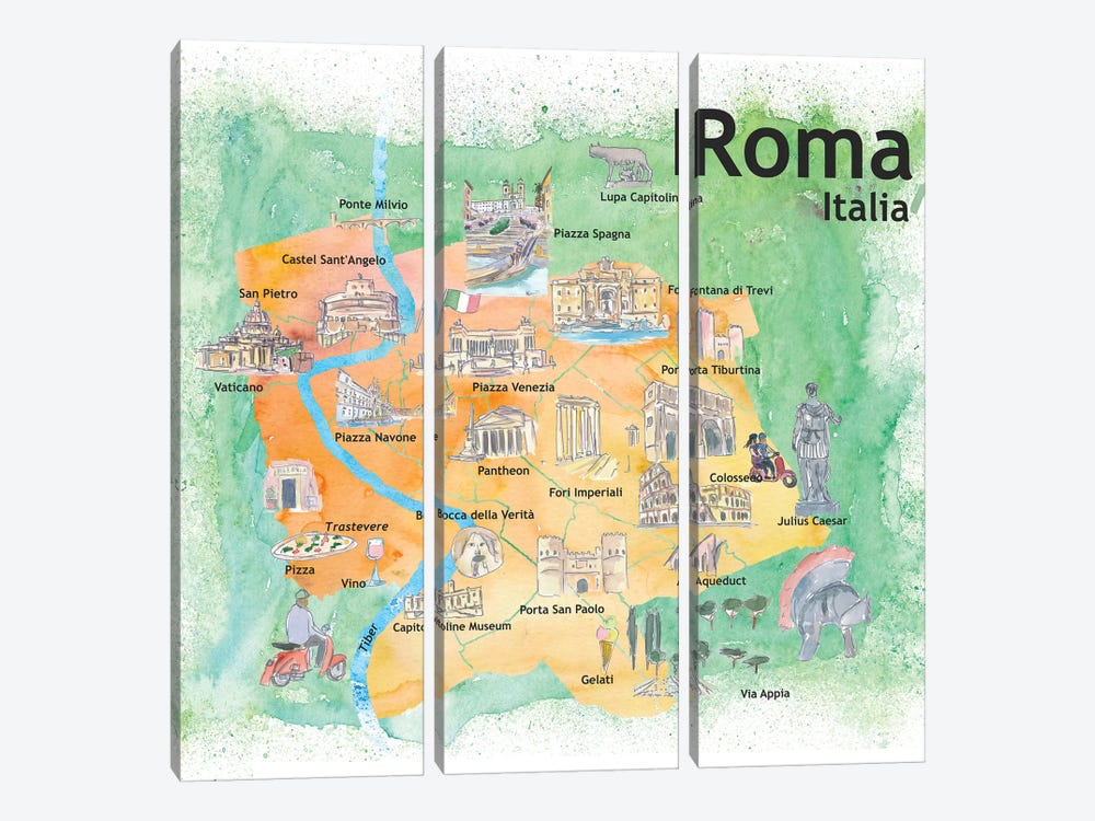 Rome Italy Illustrated Travel Poster by Markus & Martina Bleichner 3-piece Canvas Art