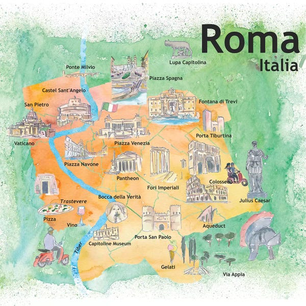 Kids Map Art: Rome Italy Illustrated Travel Poster by Markus & Martina Bleichner