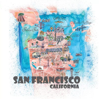 San Francisco USA Illustrated Map by Markus & Martina Bleichner framed wall art