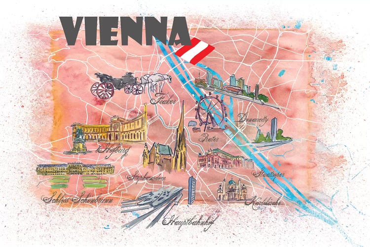 Vienna Austria Illustrated Map by Markus & Martina Bleichner wall art