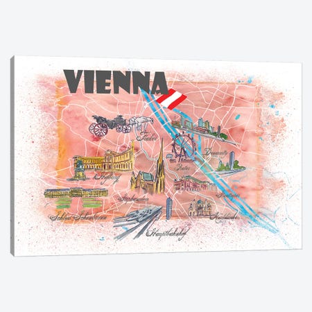 Vienna Austria Illustrated Map Canvas Print #MMB116} by Markus & Martina Bleichner Canvas Art