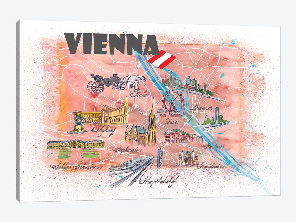 Vienna Austria Illustrated Map by Markus & Martina Bleichner 1-piece Art Print