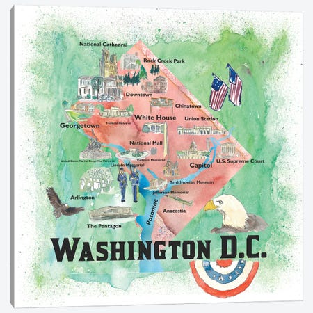Washington DC USA Illustrated Travel Poster Canvas Print #MMB117} by Markus & Martina Bleichner Canvas Art