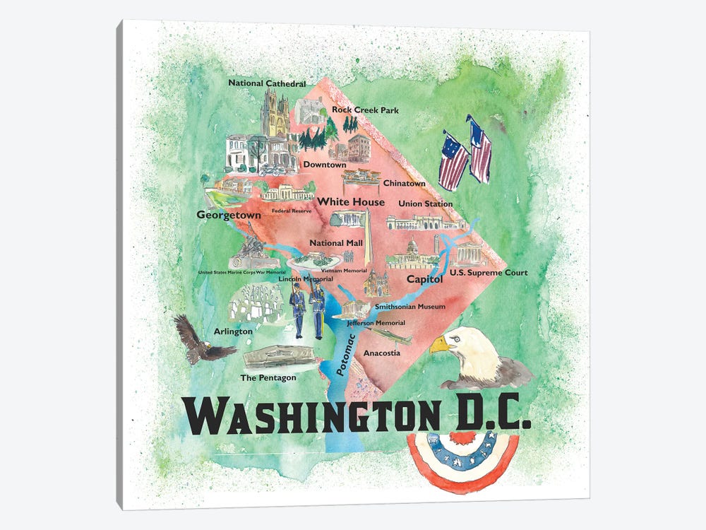 Washington DC USA Illustrated Travel Poster by Markus & Martina Bleichner 1-piece Canvas Art