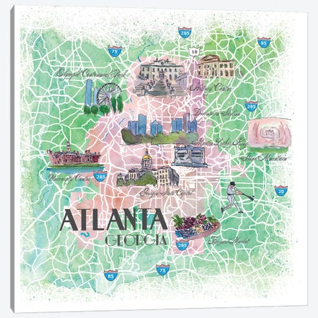 Atlanta Georgia USA Illustrated Map Canvas Print #MMB118} by Markus & Martina Bleichner Canvas Art Print