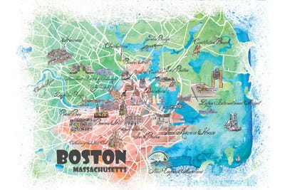 Boston Massachusetts USA Illustrated Map by Markus & Martina Bleichner multi panel art