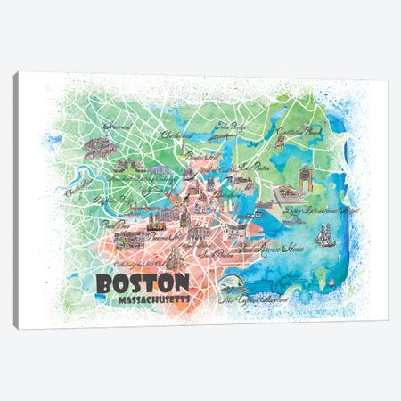 Boston Massachusetts USA Illustrated Map Canvas Print #MMB119} by Markus & Martina Bleichner Canvas Print