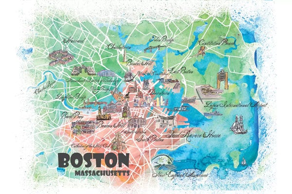 Kids Map Art: Boston Massachusetts USA Illustrated Map by Markus & Martina Bleichner