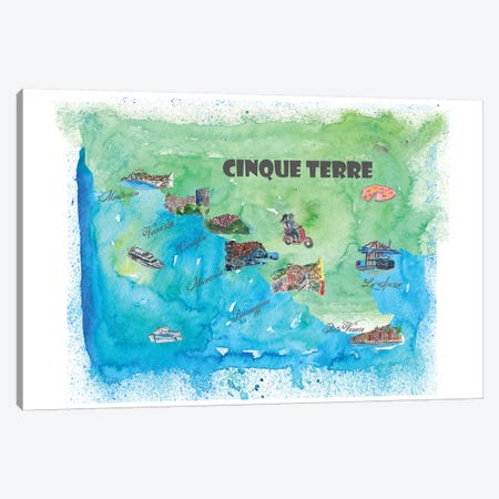 Cinque Terre, Italy Travel Poster Canvas Print #MMB11} by Markus & Martina Bleichner Canvas Artwork
