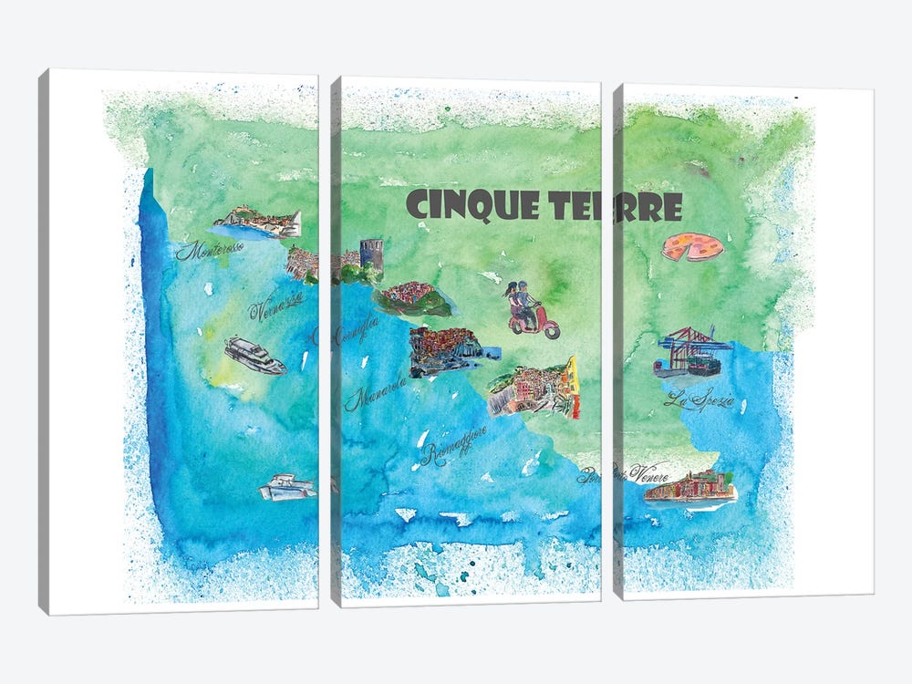 Cinque Terre, Italy Travel Poster by Markus & Martina Bleichner 3-piece Canvas Print