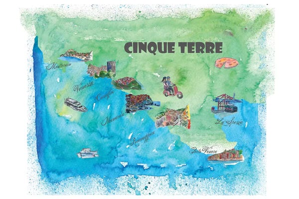 Kids Map Art: Cinque Terre, Italy Travel Poster by Markus & Martina Bleichner