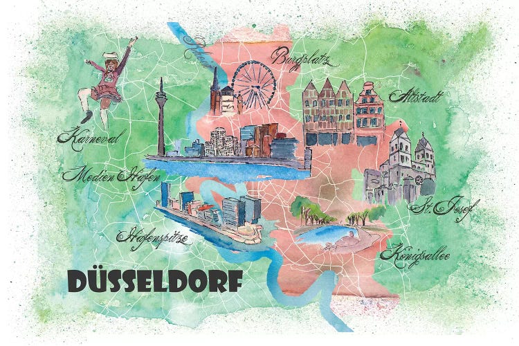 Dusseldorf Germany Illustrated Mapab by Markus & Martina Bleichner wall art