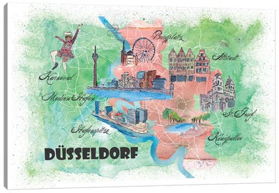 Dusseldorf Germany Illustrated Mapab Canvas Art Print
