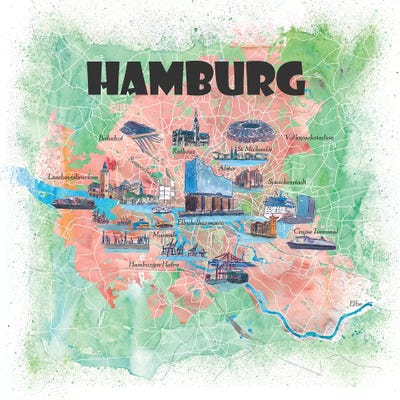 Hamburg Germany Illustrated Map by Markus & Martina Bleichner canvas print