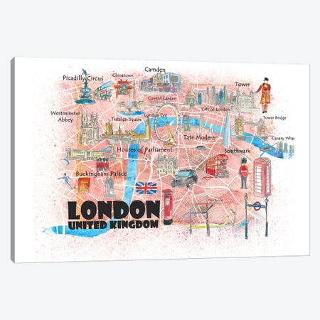 London UK Illustrated Map Canvas Print #MMB124} by Markus & Martina Bleichner Canvas Print