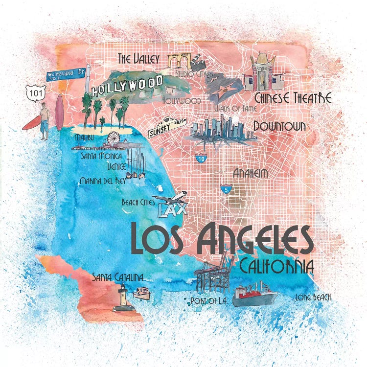 Los Angeles USA Illustrated Map