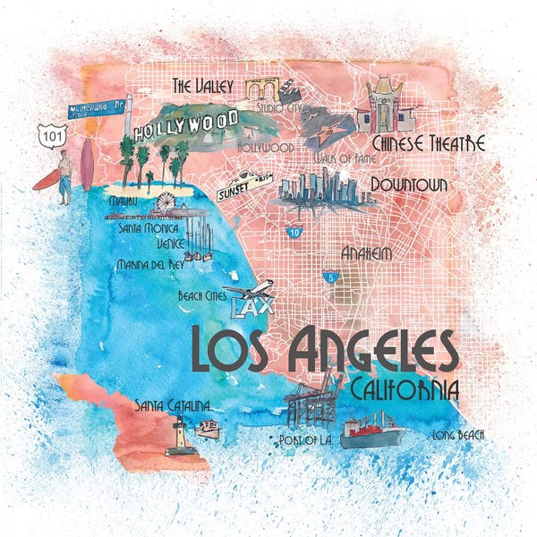 Kids Map Art: Los Angeles USA Illustrated Map by Markus & Martina Bleichner
